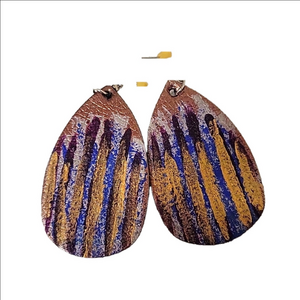 Hand painted leather lightweight teardrop earrings